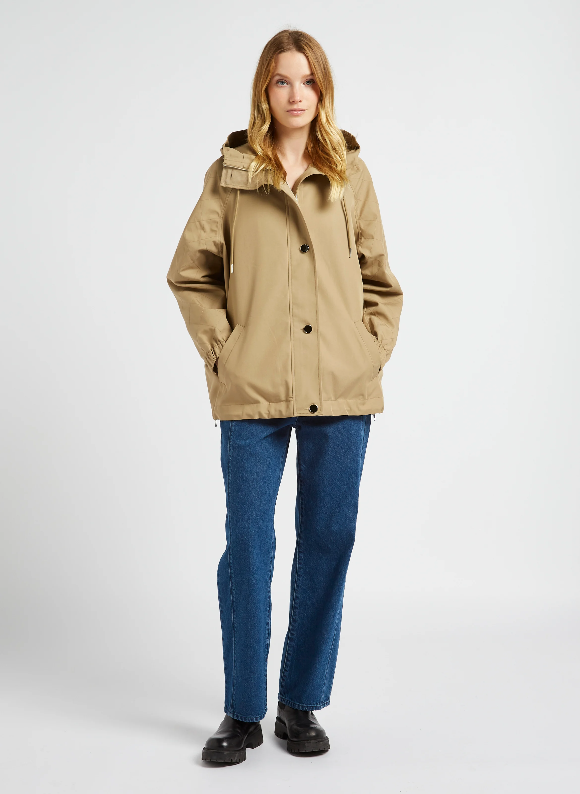 DYMAS - Parka col montant à capuche en coton mélangé| Marron