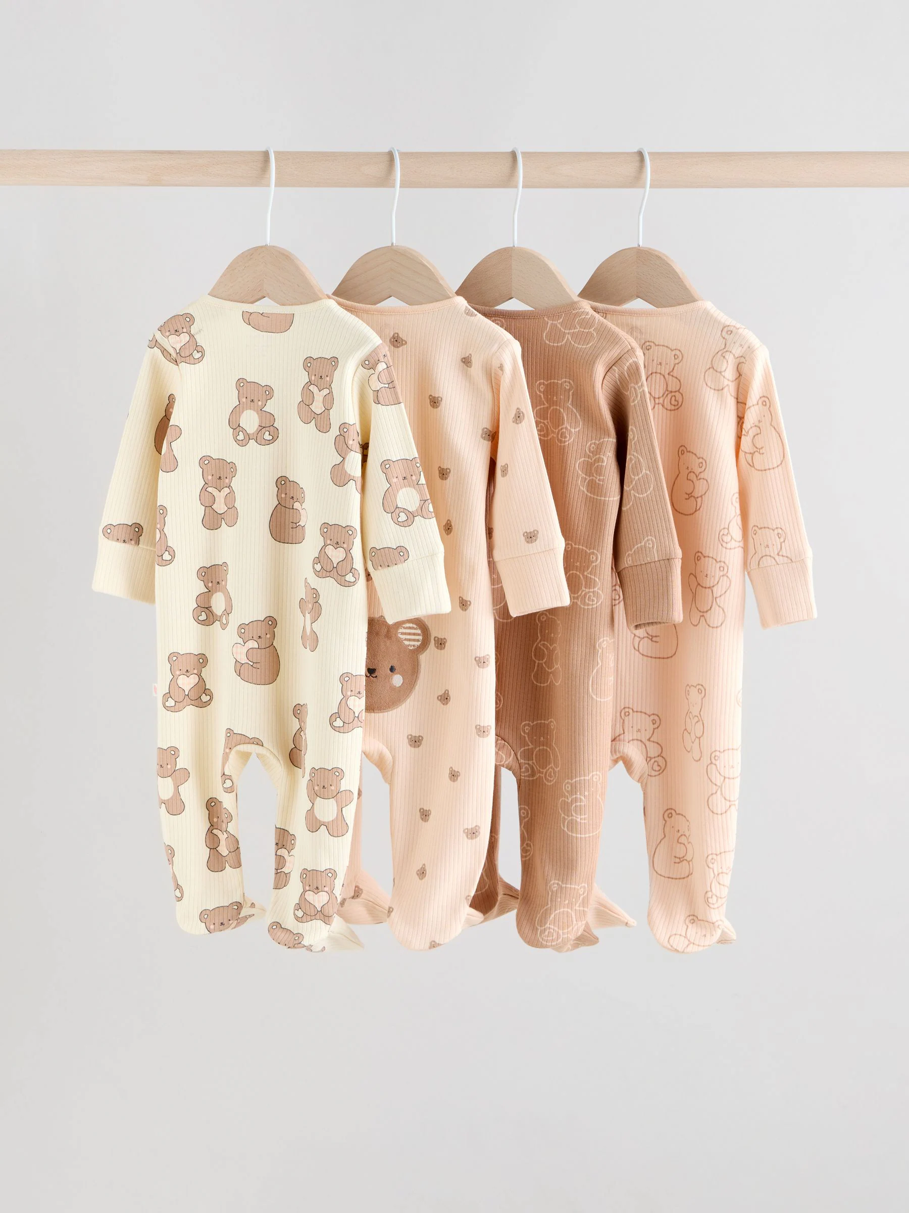 Bruin - 4 Pack Baby-pyjama's met tweewegrits (0mnd -2jr)