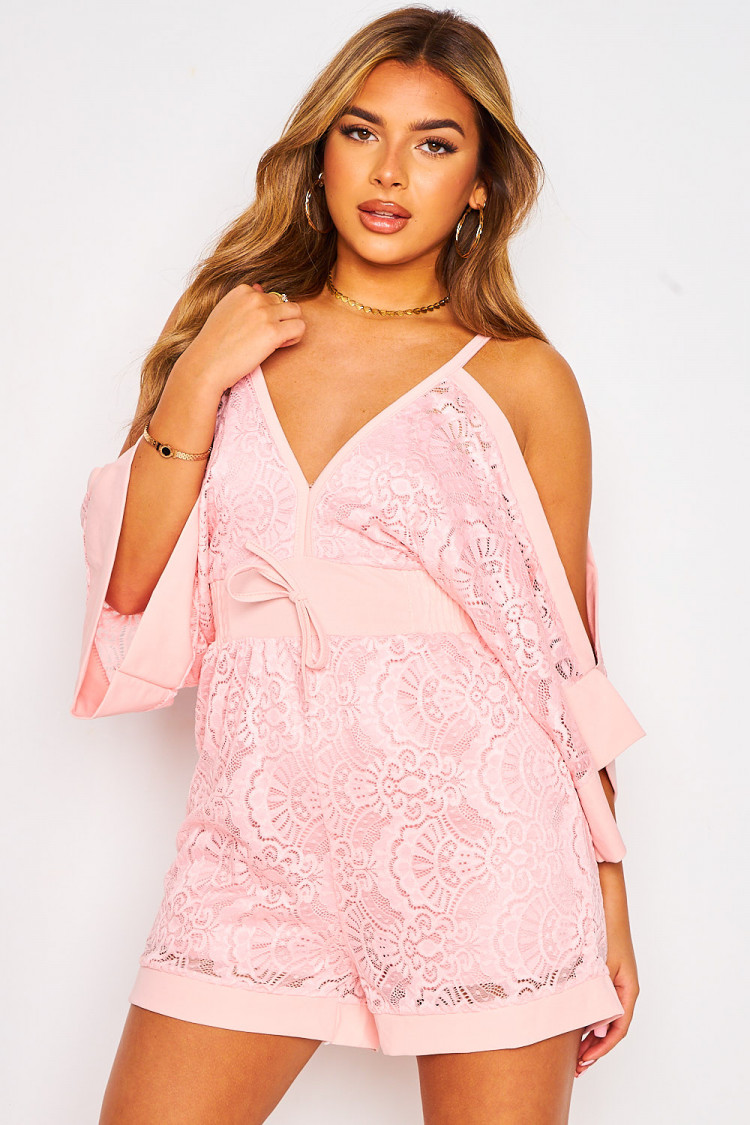 Combishort en dentelle rose