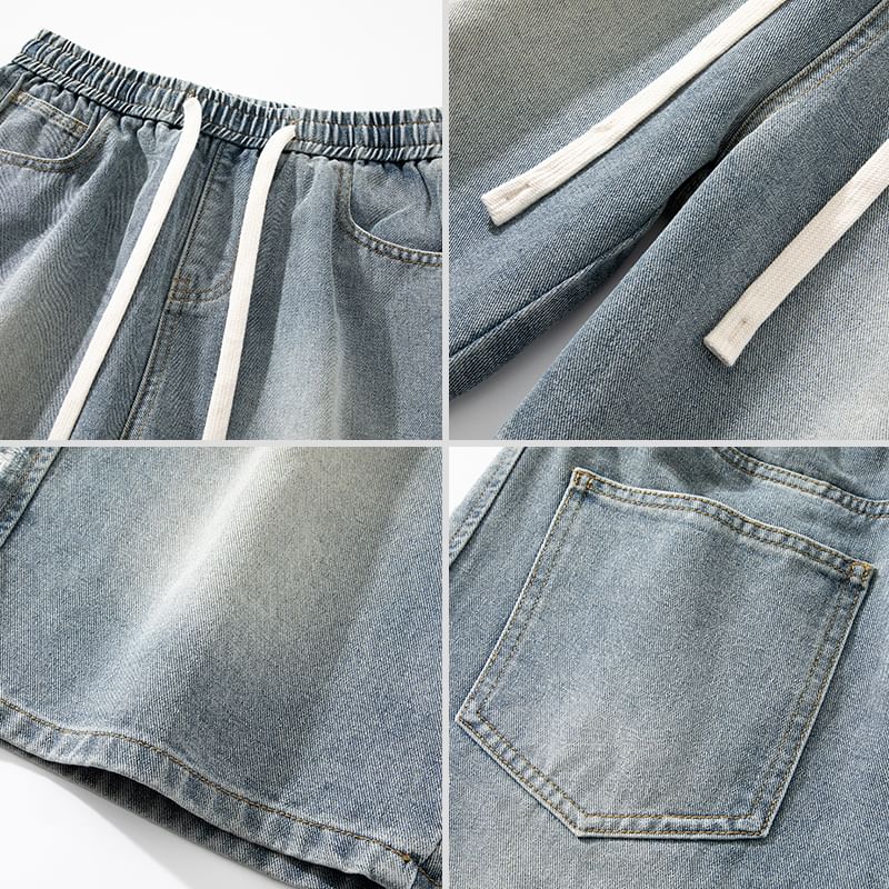 purplelouve - Mid Rise Washed Label Applique Denim Shorts