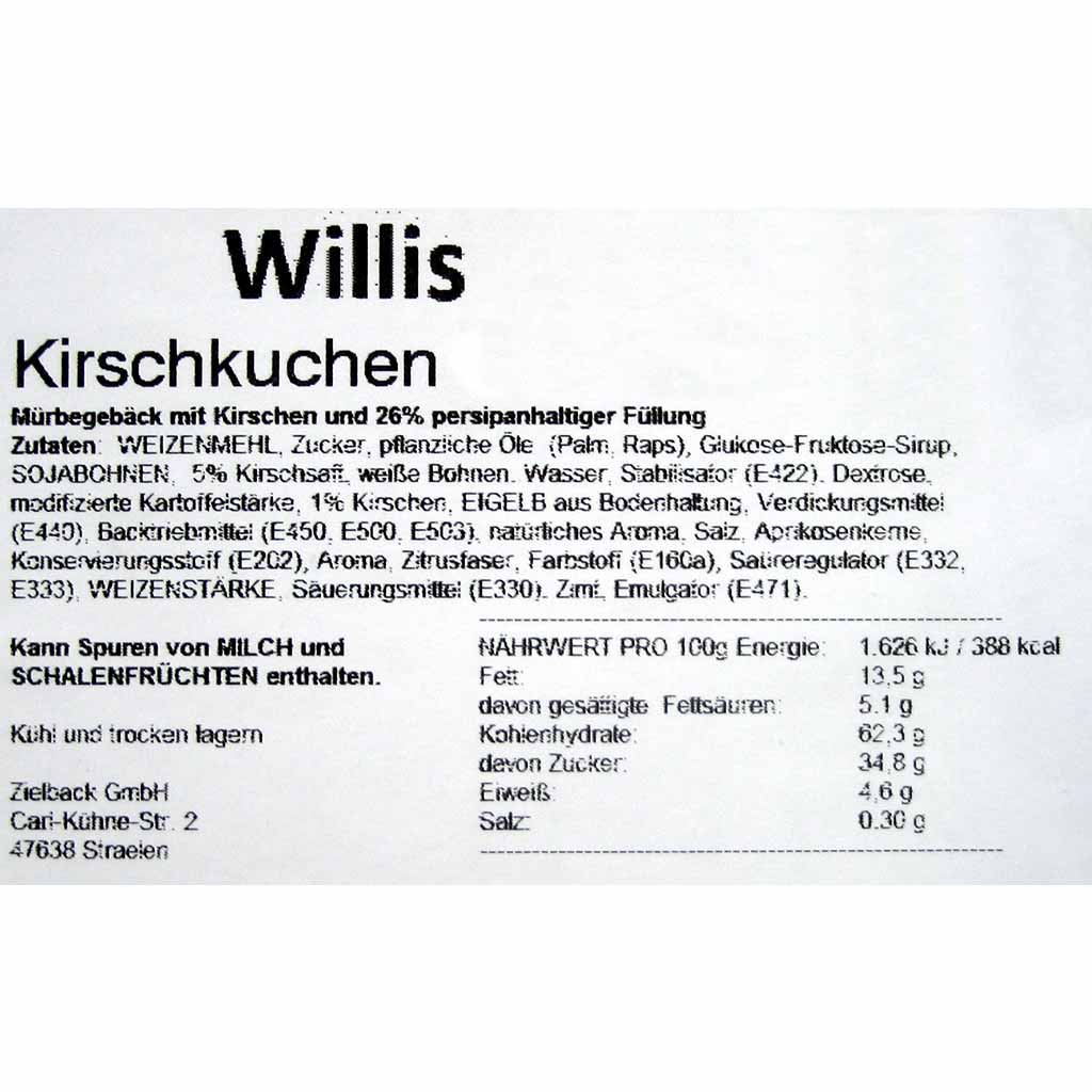 24x Willis Kirschkuchen á 90g=2,16kg MHD:10.2.25