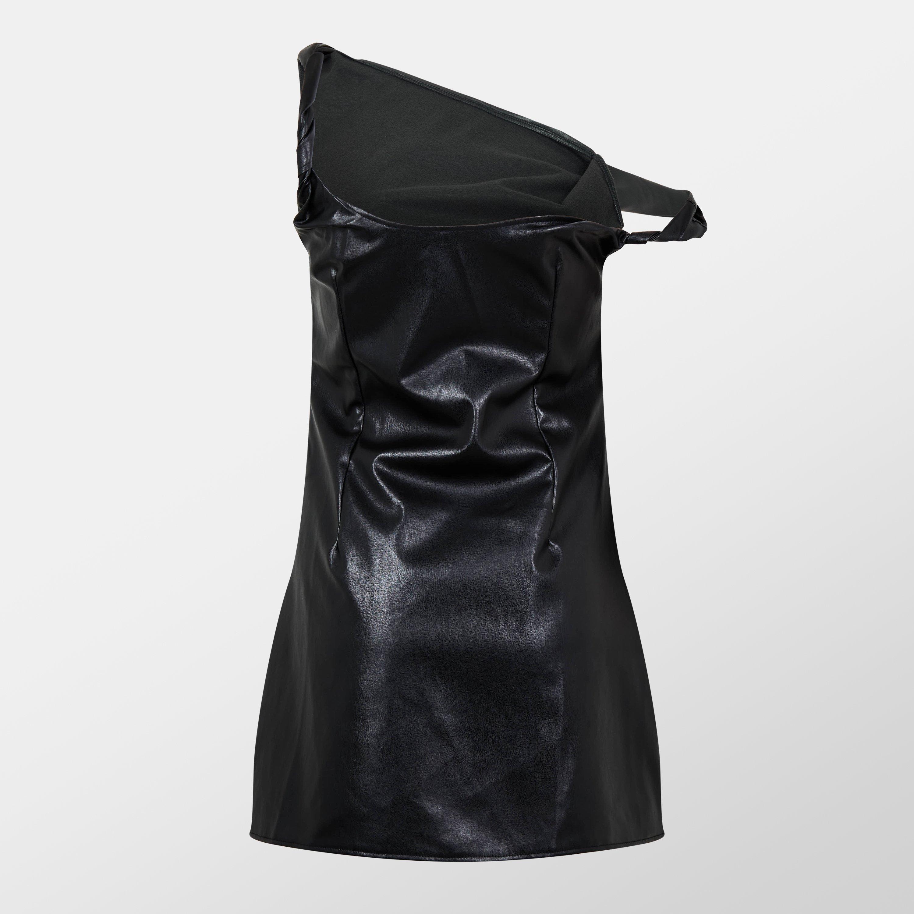 Missy Empire ME Faux Leather Twisted One Shoulder Mini Dress