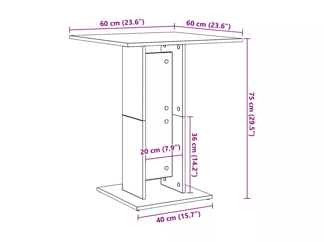 Table de bistro chêne artisanal 60x60x75 cm bois d'ingénierie