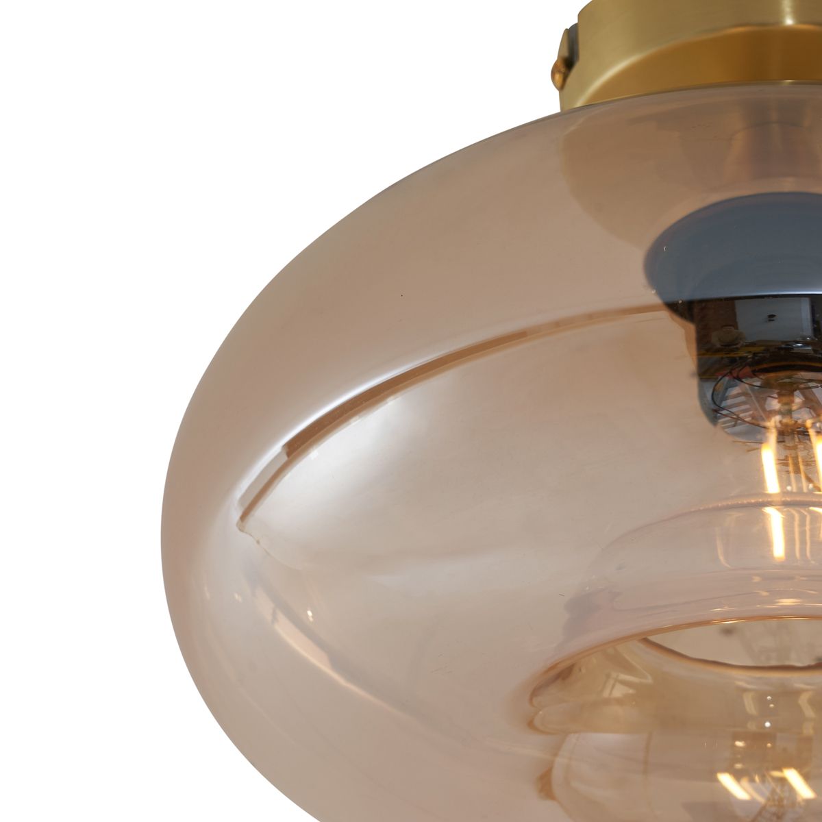 Art Deco plafondlamp messing met amber glas - Busa