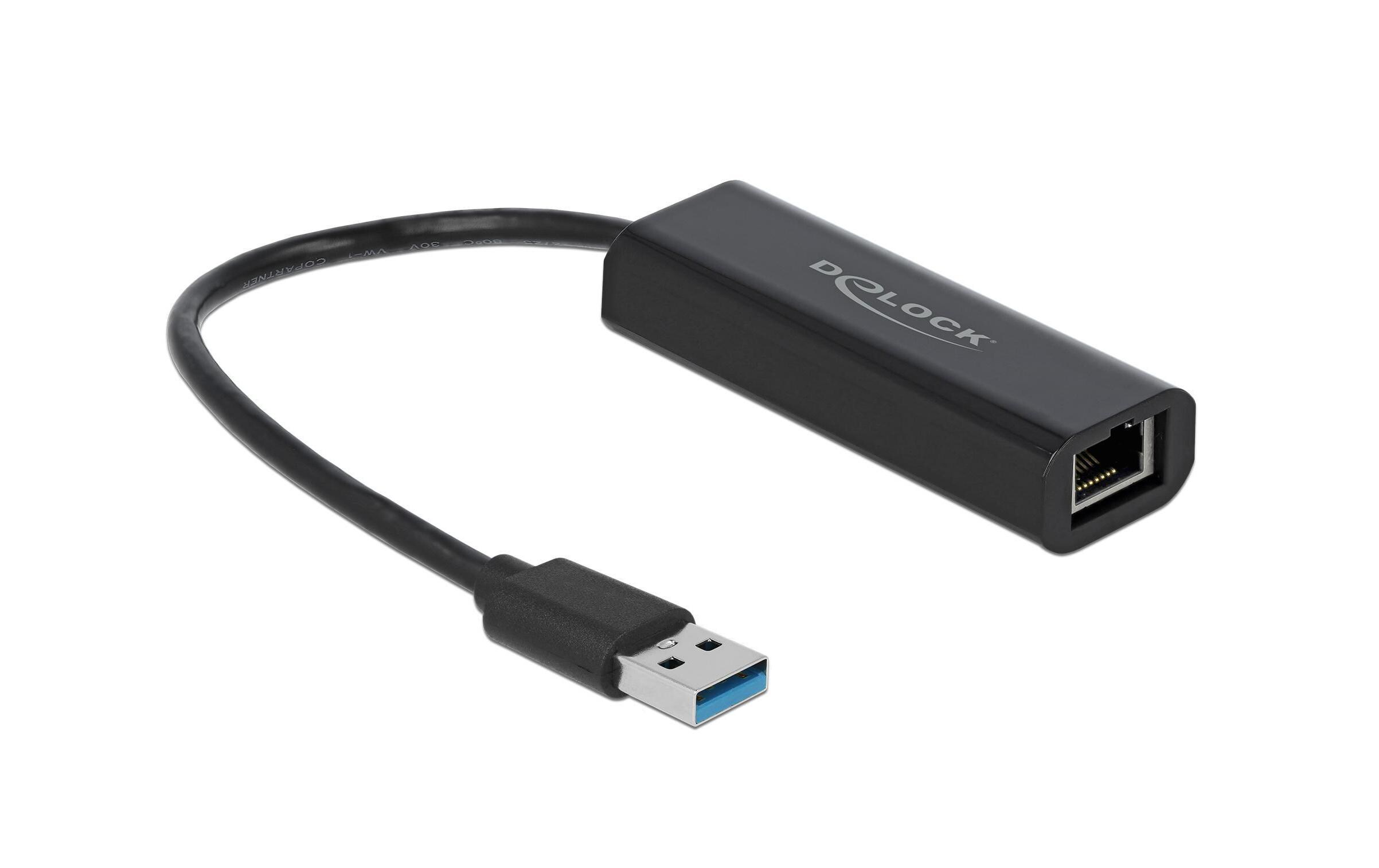 Netzwerk-Adapter USB-A – RJ45, 2.5Gbps SchwarzDelock Adapter USB Typ-A Stecker zu 2.5 Gigabit LAN