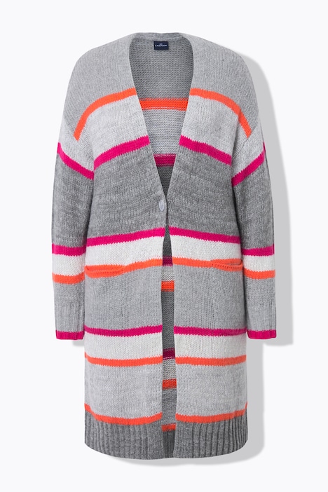 Long Strickjacke, Knopfverschluss, Langarm, Taschen