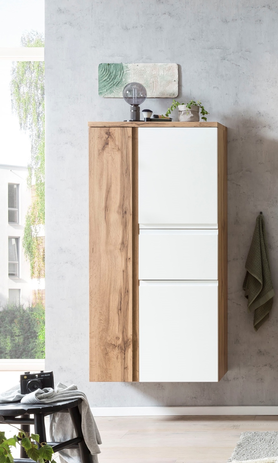 Midischrank - Wotaneiche - weiß matt - 65 cm