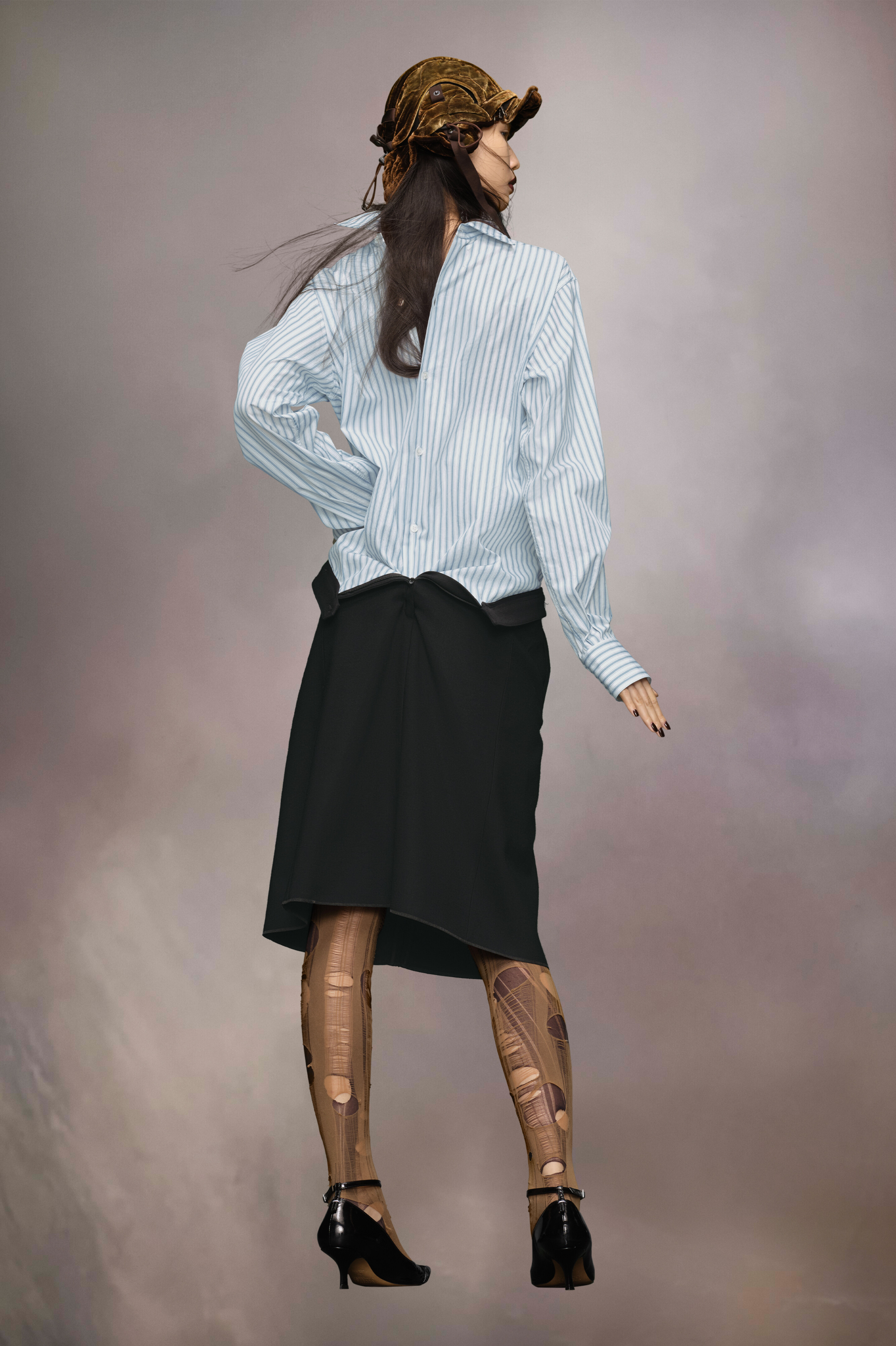 Robe chemise inversée à rayures