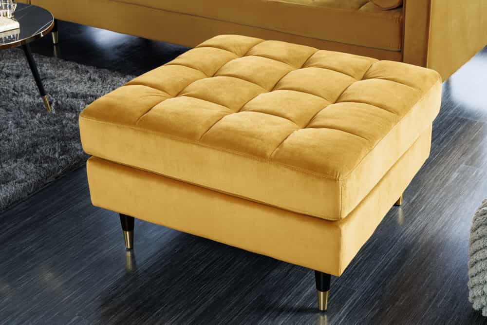 Design Hocker COZY VELVET 80cm senfgelb gold Samt Metallfüße