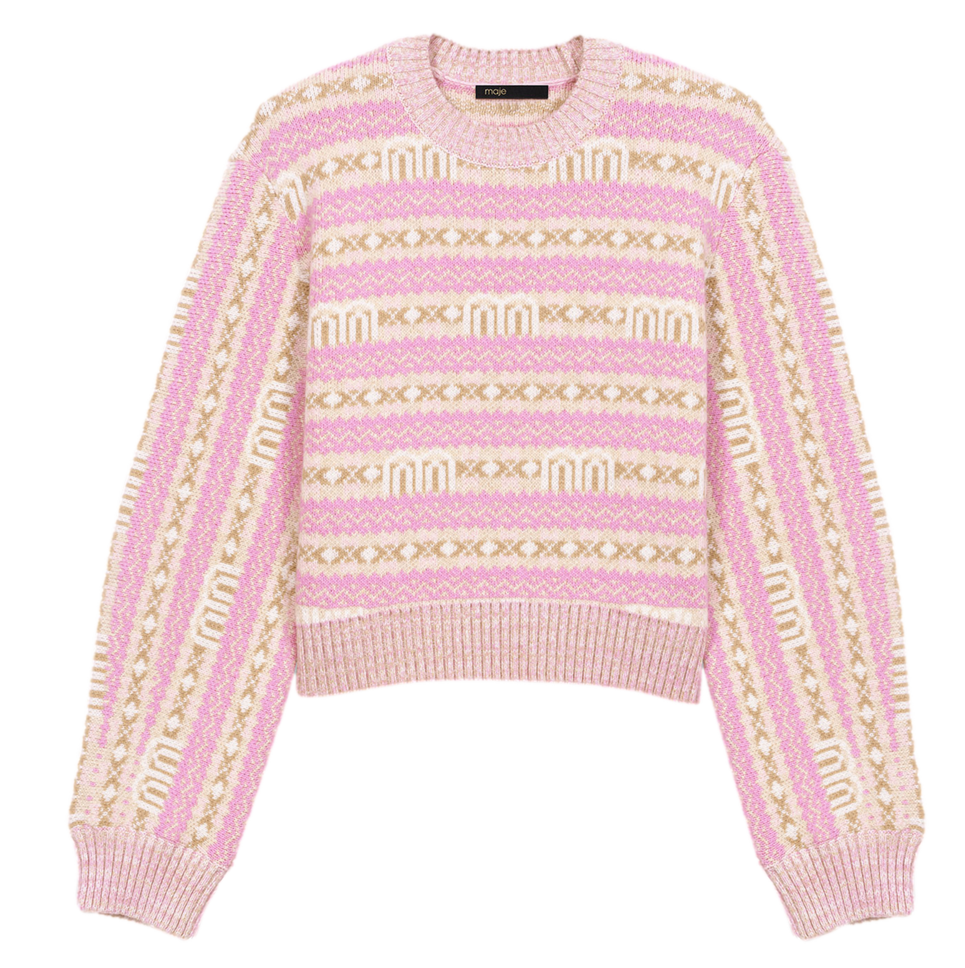 Pull droit court imprimé en laine mélangée | Multicolore