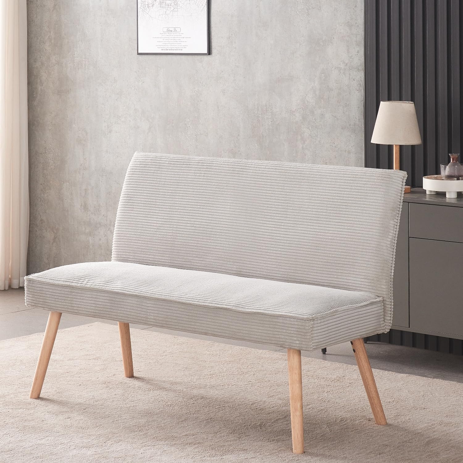B&D home Sitzbank Paul, Kord Stoff Esszimmerbank 140cm gepolstert Holzbank für Esszimmer, Flur, Garderobe mit Massivholzbeinen, skandinivisch modern Design, Grau, 11309-140-GRAU