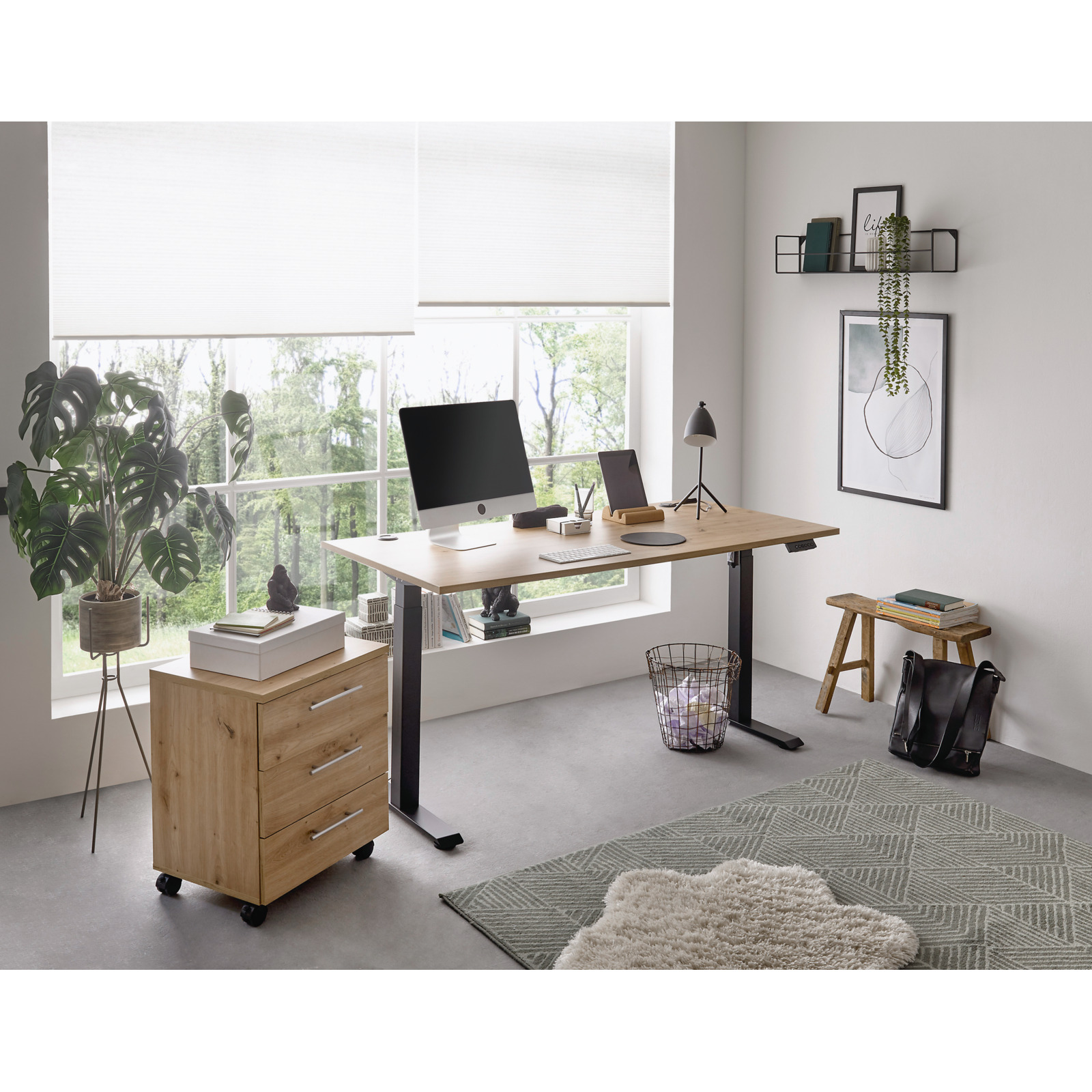 Schreibtisch Flex elektrisch höhenverstellbar Dekor Eiche Artisan 160 x 74-117 x 77 cm