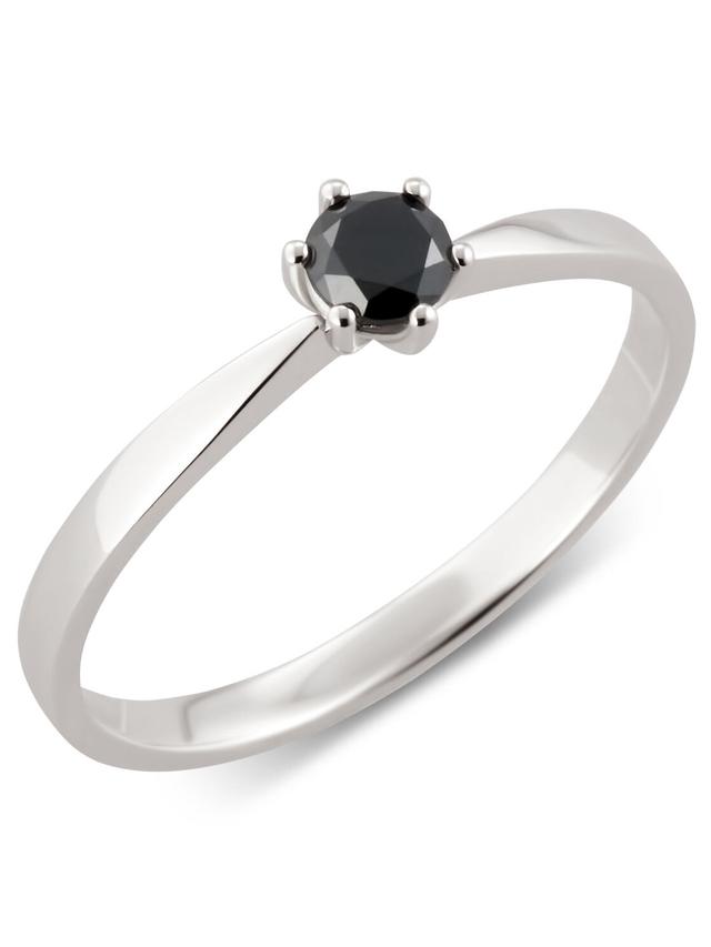 Solitär-Ring, schwarzer Diamant, Weißgold 585