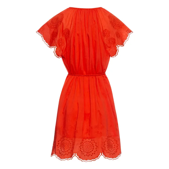 Alma Deia Robe Courte Brodée en Coton Bio | Corail