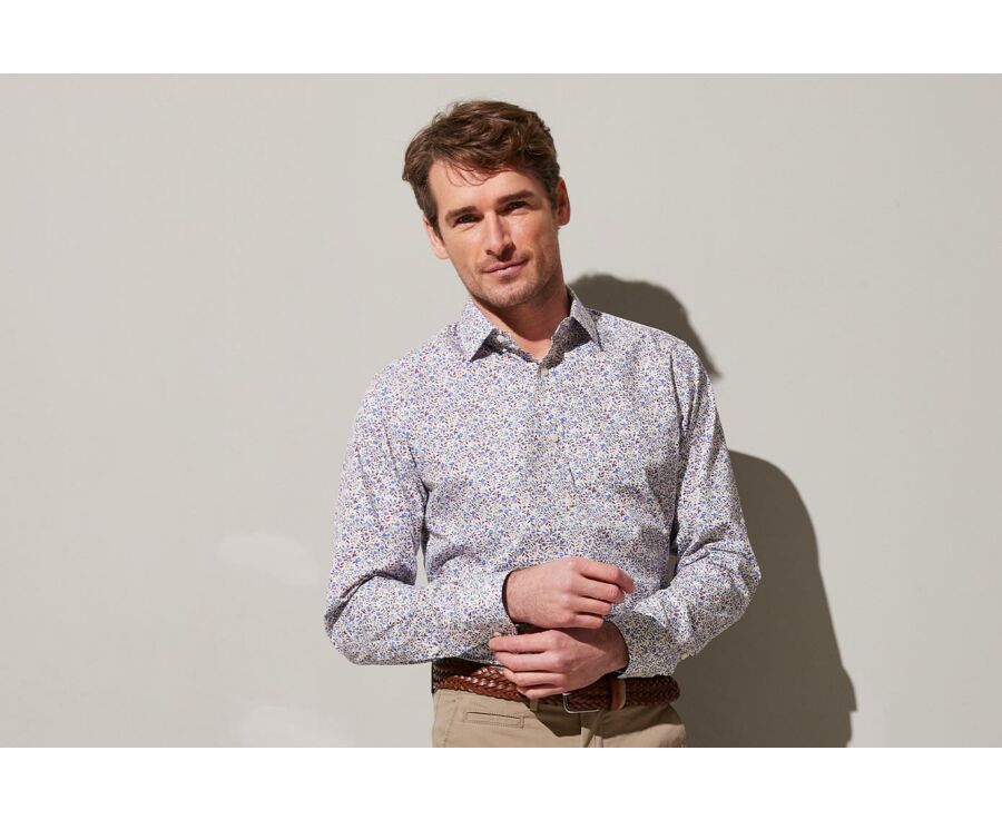 Chemise blanche homme à fleurs bleues et rouges - NOÉBERT