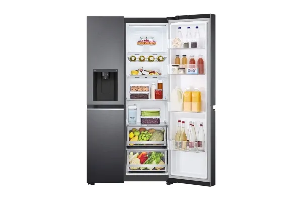 LG GSLV71MCLE - Køleskab/fryser - side-by-side med vanddispenser, isdispenser - Wi-Fi - bredde: 91.3 cm - dybde: 73.5 cm - højde: 179 cm - 635 liter - Klasse E - matsort stål