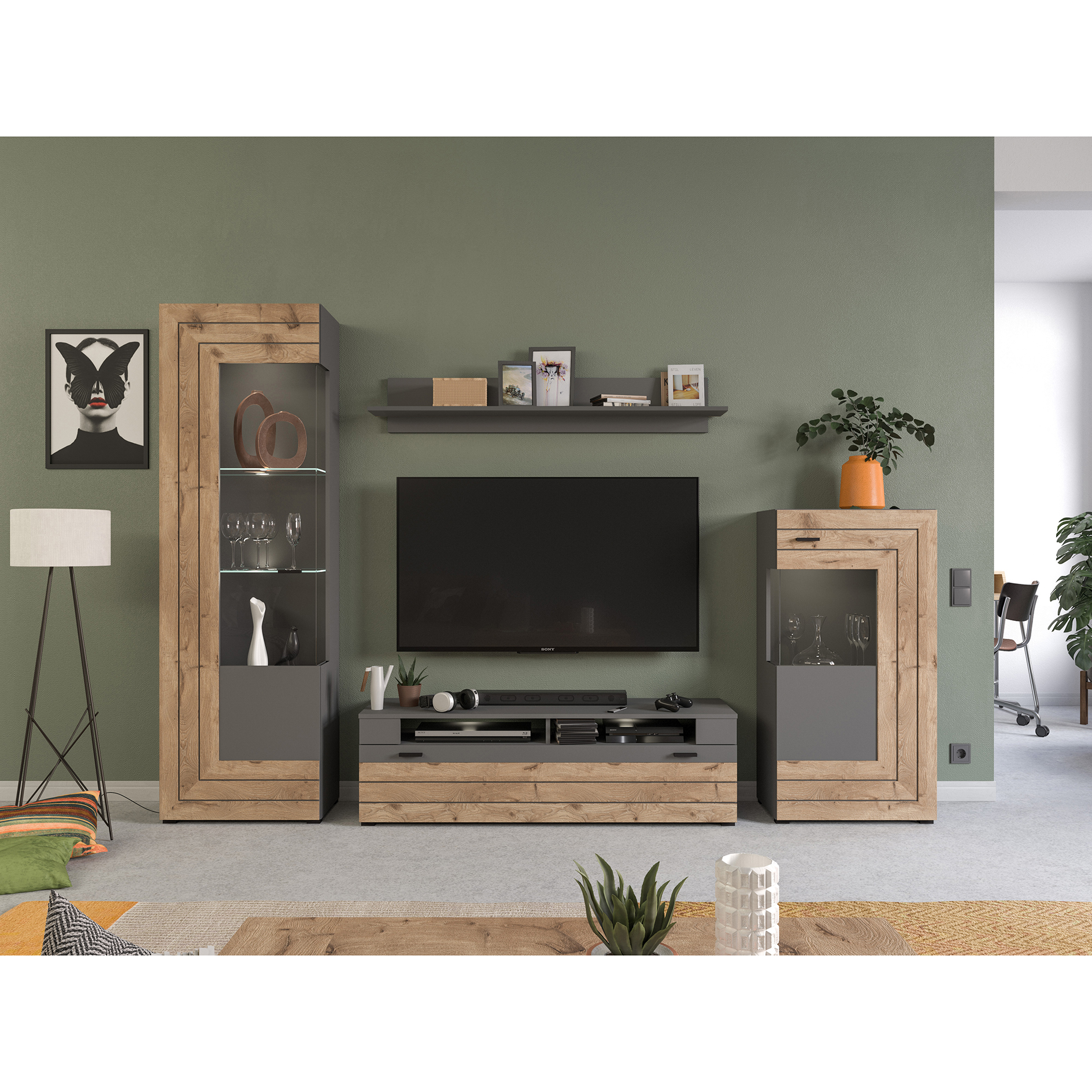 Vitrine FRENO - grau - Nox Oak - 60 cm
