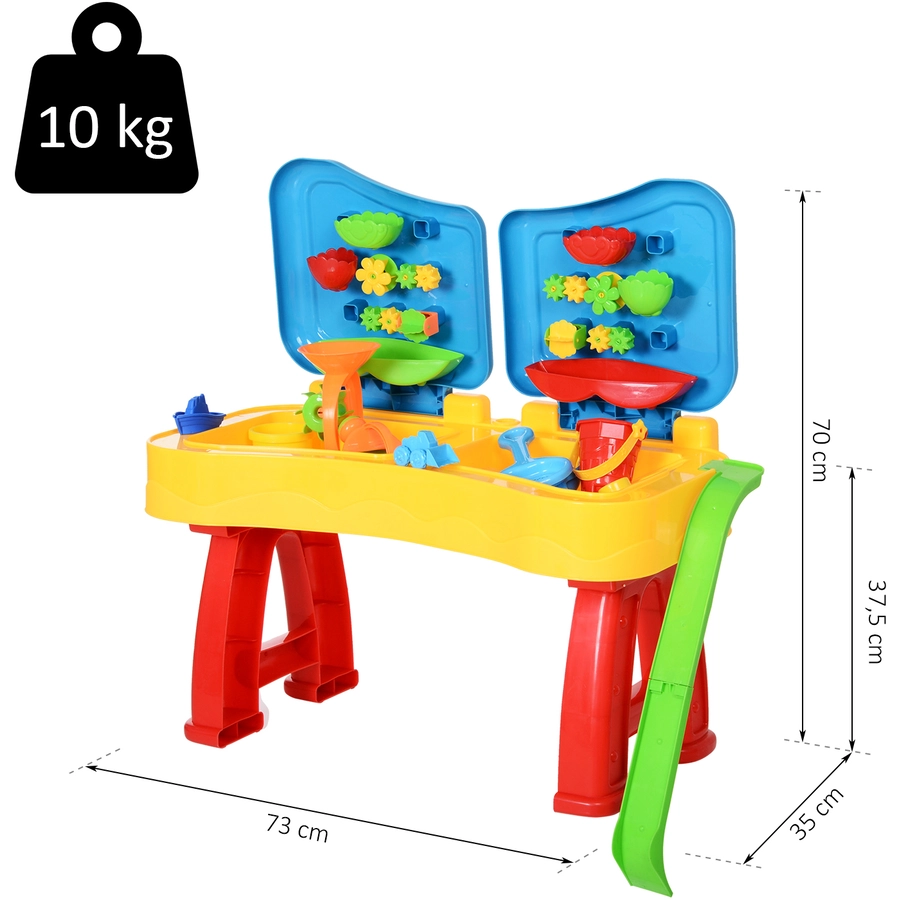 HOMCOM Kinder Sandkastentisch mit 31-tlg. Zubehör blau, gelb