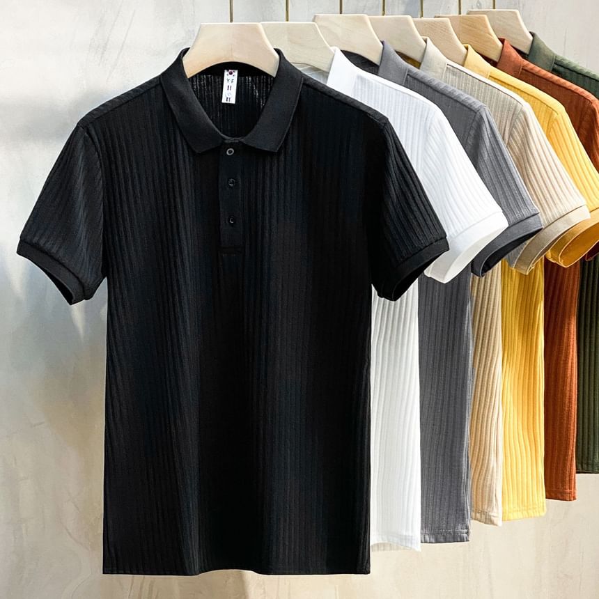 GRAYCIOUS - Poloshirt met korte mouwen en effen ribbelbreisel