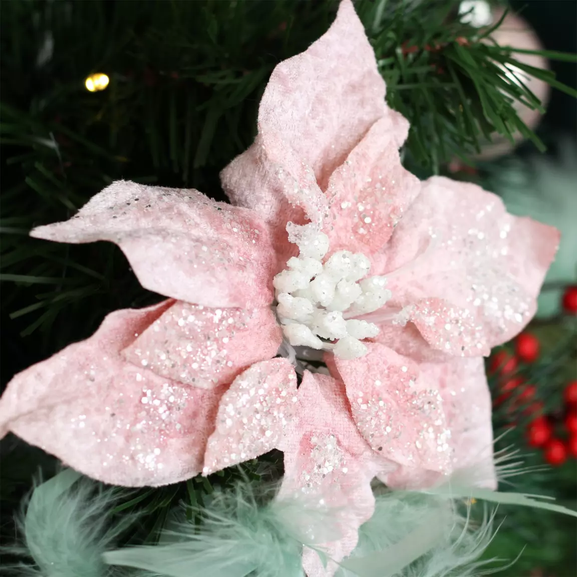 Poinsettia de Noël  sur clip (D16 cm) Rose poudré