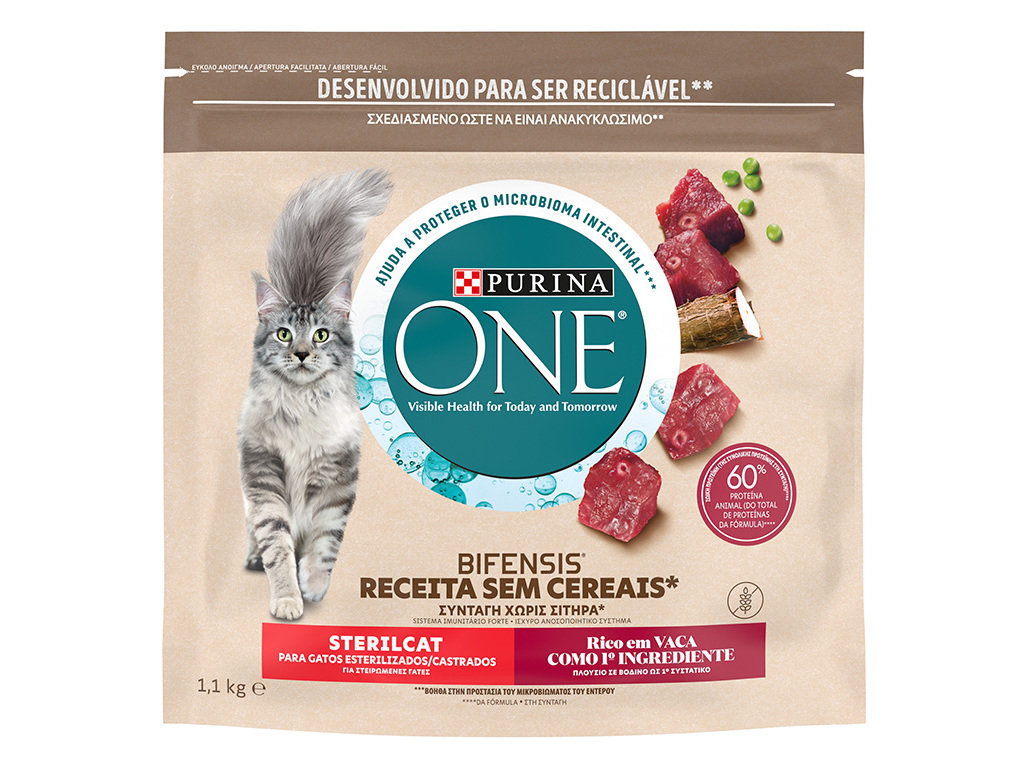 RAÇÃO PARA GATO PURINA ONE SEM CEREAIS ESTERILIZADO VACA 1.1KG