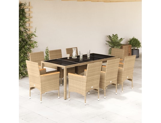 VIDAXL - Ensemble table et chaises Ensemble à manger de jardin et coussins 9 pcs beige rotin ve...