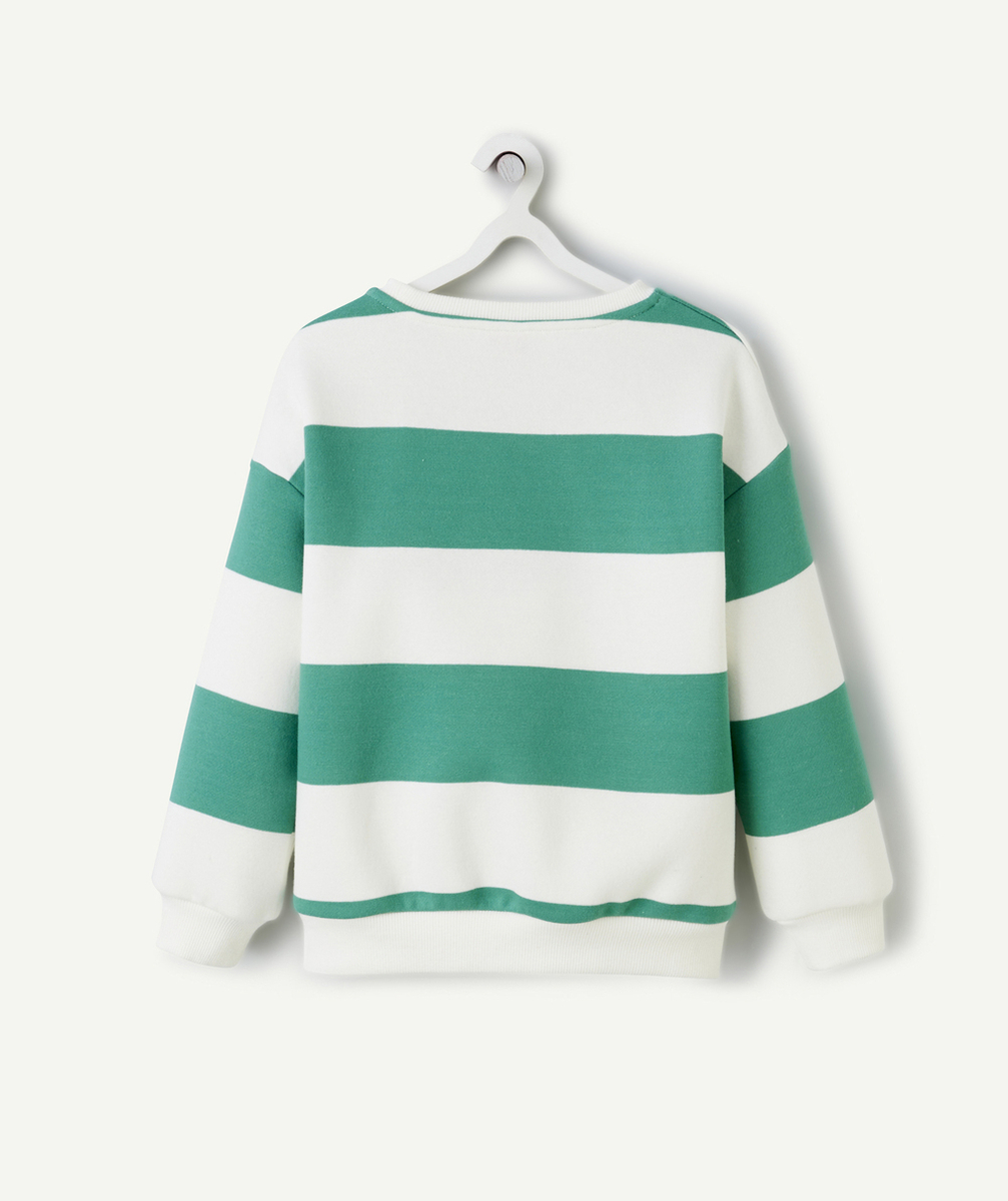 SWEAT FILLE EN FIBRES RECYCLÉES AVEC MAXI RAYURES ET BRODERIES VERT ET BLANC