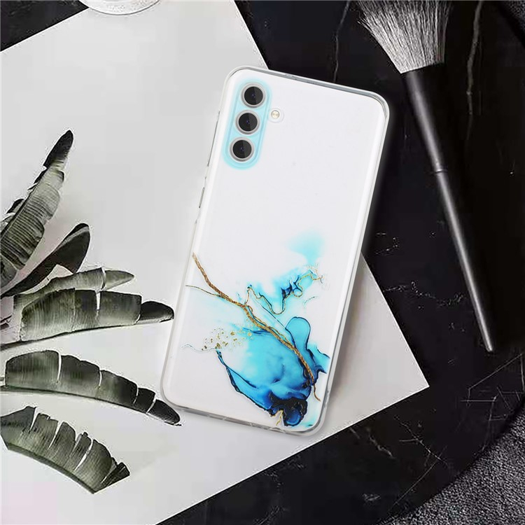 Samsung Galaxy S24 Gummi Hülle Marmor Look mit Kameraschutz - Transparent / Blau