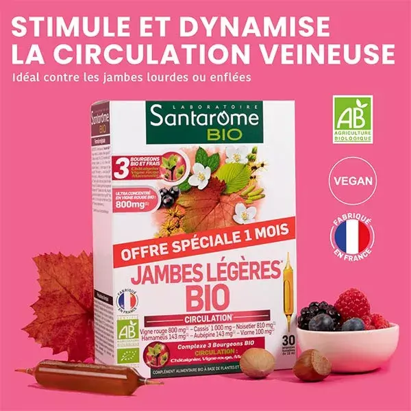 Santarome Bio - Pernas Leves Orgânicas - Promove a circulação - 30 ampolas