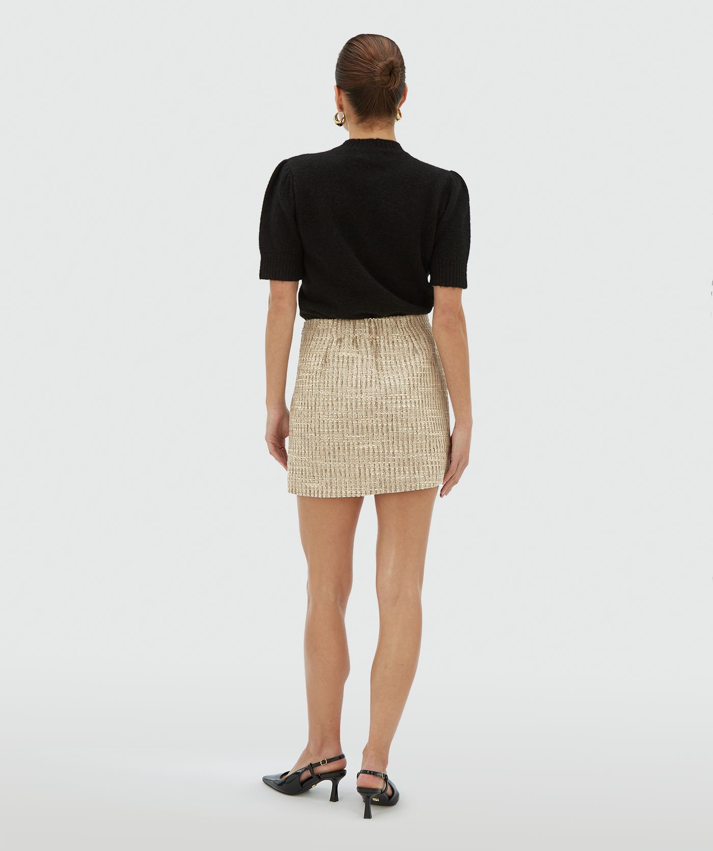 JV-ETTA high waisted rok met lurex - light ecru