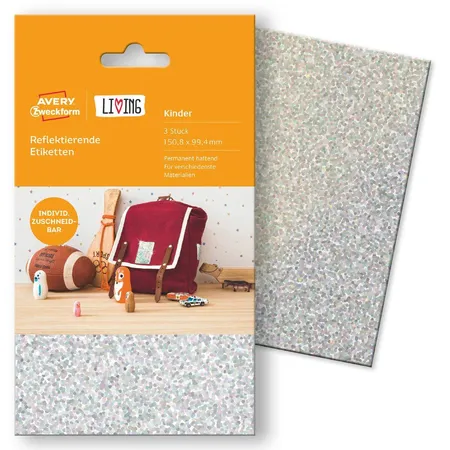 Avery Zweckform 62037 Reflektierende Etiketten, 99,4 x 105,8 mm, besonders gut reflektierend, 3 Etiketten, silber