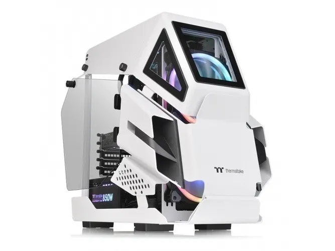Thermaltake AH T200 - Tower - micro ATX - sidepanel med vindue (hærdet glas) - ingen strømforsyning (PS/2) - hvid - USB/Lyd