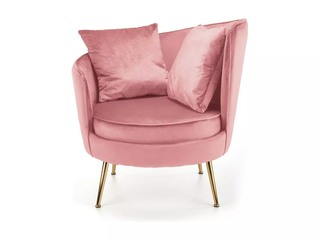 Fauteuil contemporain en velours rose avec pieds dorés en métal AEDAN