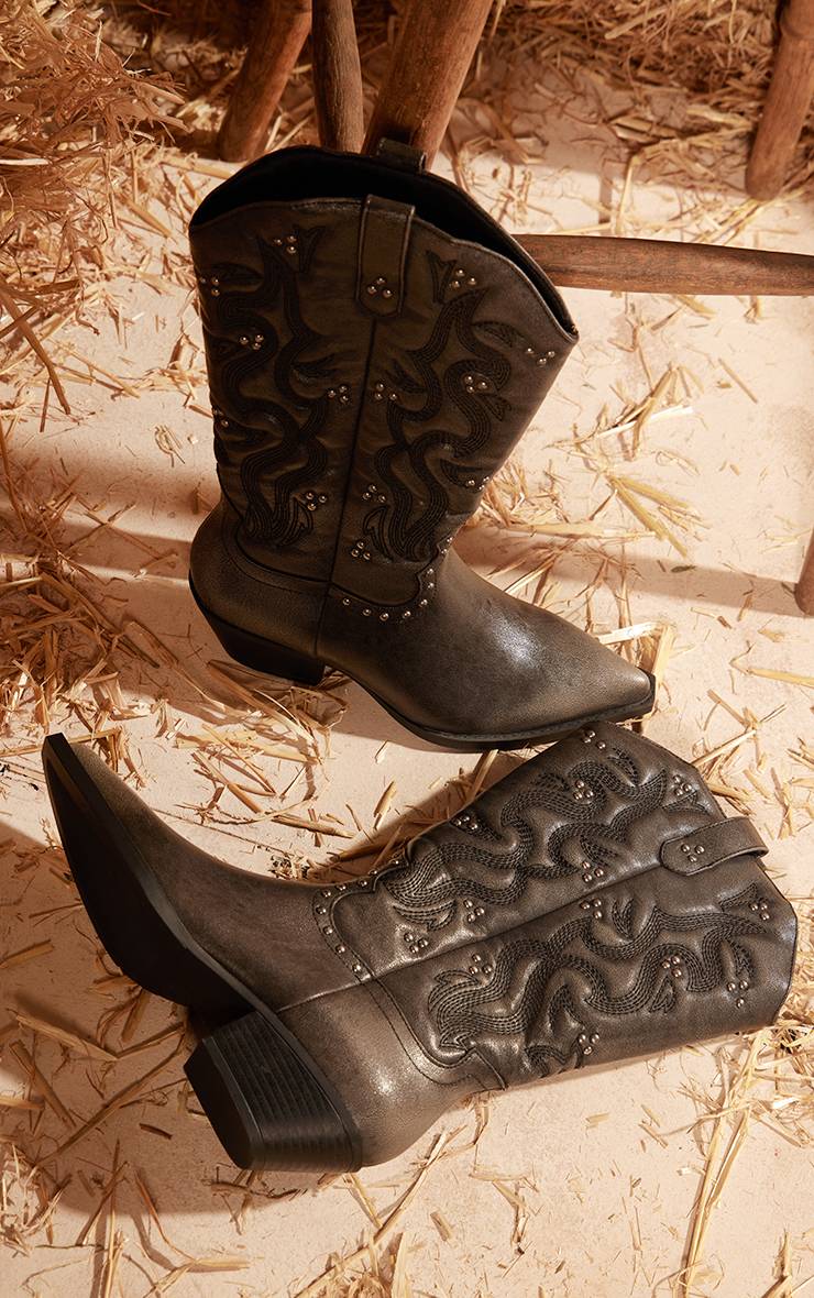 Noir Bottes Western Hautes Au Genou À Bout Pointu Avec Détails Cloutés En SYNTHÉTIQUE Grainé