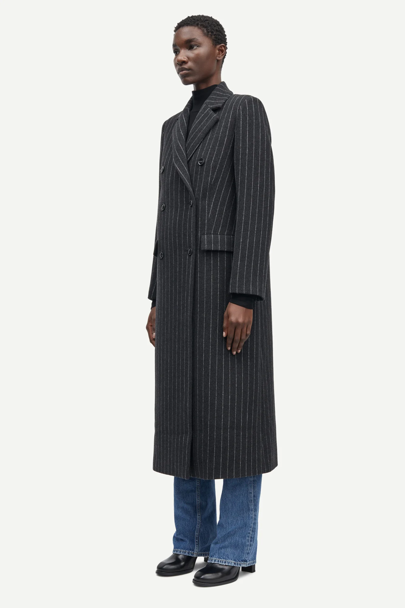 Samsøe Samsøe  Falcon 15597 uldfrakke - Dark Grey Pinstripe