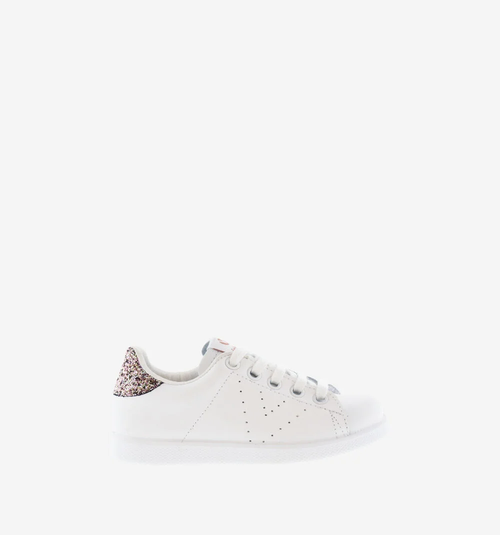 TENIS CUIR & GLITTER Baskets blanches en cuir ROSA