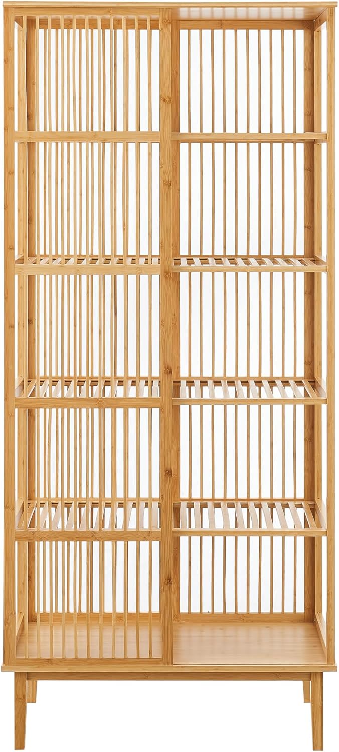 [en.casa] Standregal Trundholm Badregal mit 5 Ablagen freistehend aus Bambus Aufbewahrungsregal 185 x 80 x 45 cm für Wohnzimmer Flur Küche