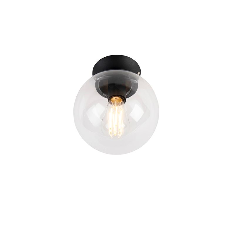 Art deco plafondlamp zwart met helder glas - Pallon
