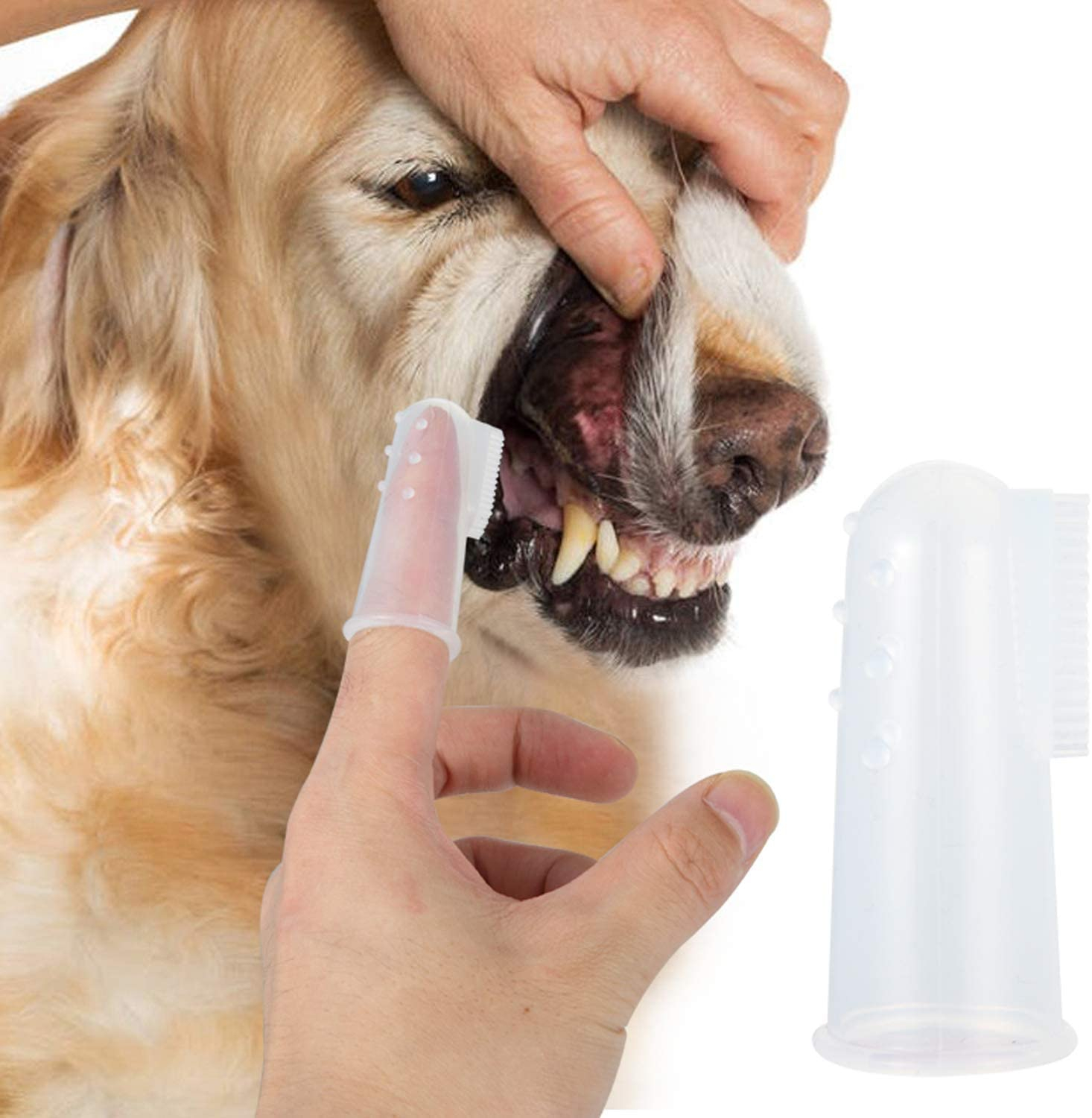 (5er Set) Silikon Hunde Finger Zahnbürste Zahnpflege - Transparent