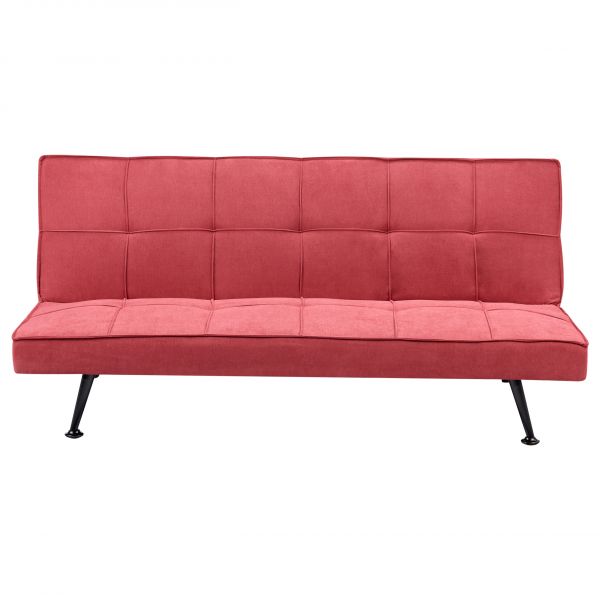 Sofá Cama Beliani Estofado em Tecido Vermelho Pernas Metálicas com 3 Lugares Estilo Moderno