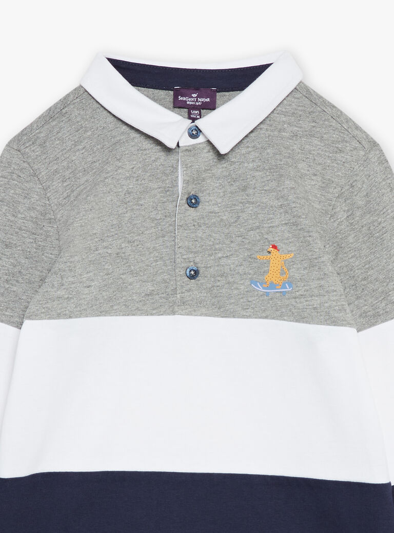 Polo gris, blanc et bleu en jersey