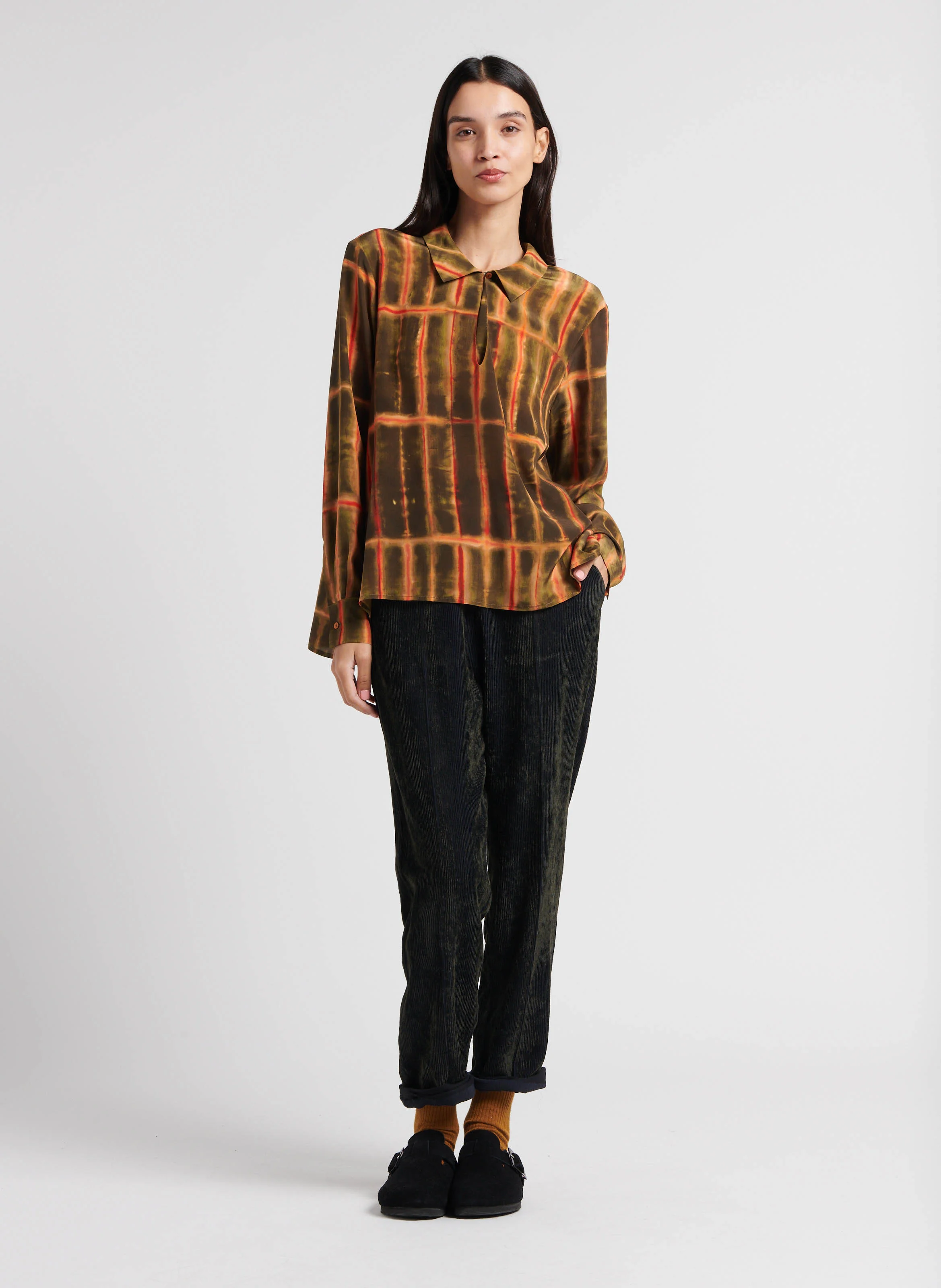SACHI - Blouse ample imprimée en soie | Orange