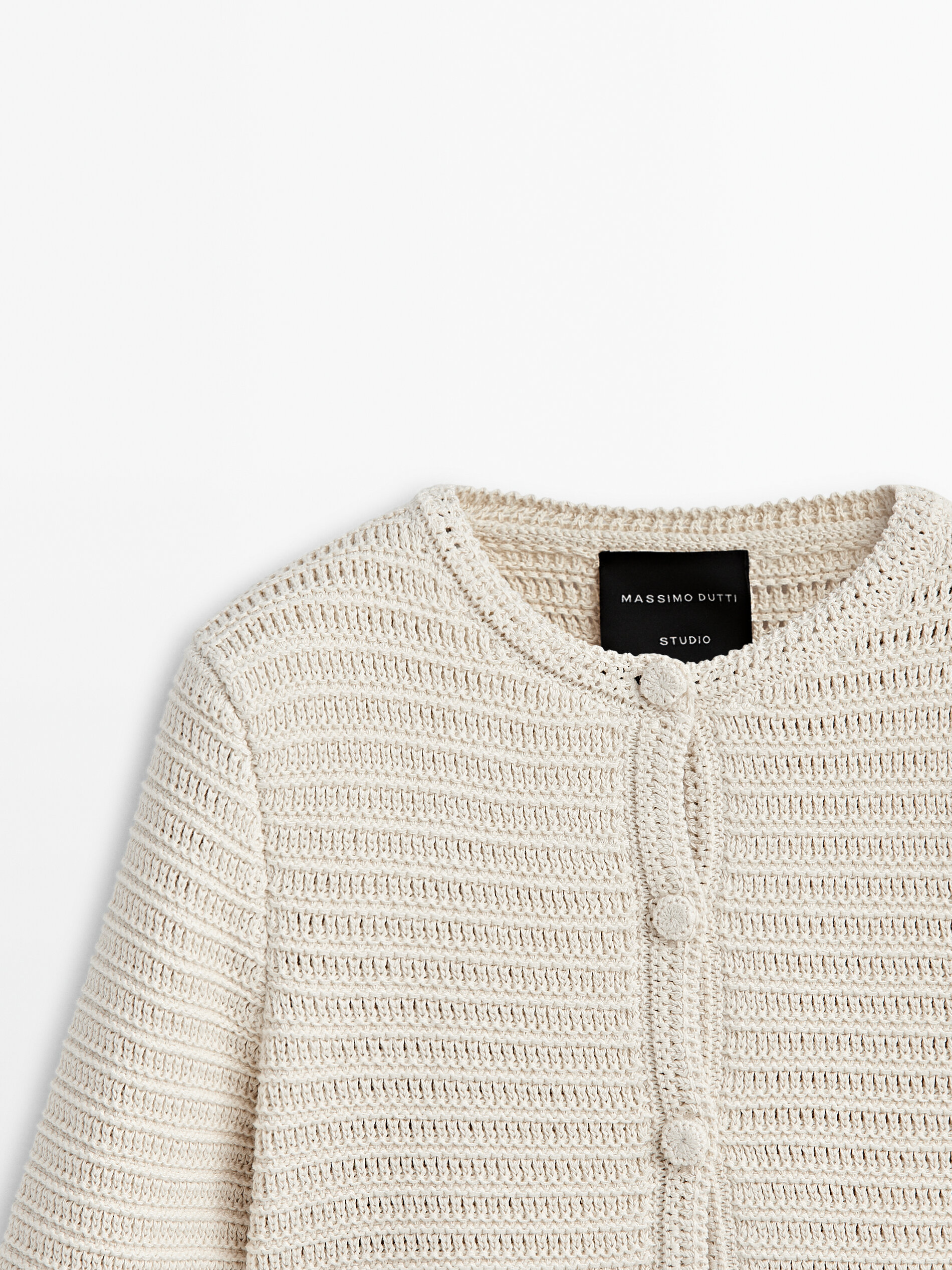Cárdigan punto crochê flecos -Studio - BEIGE