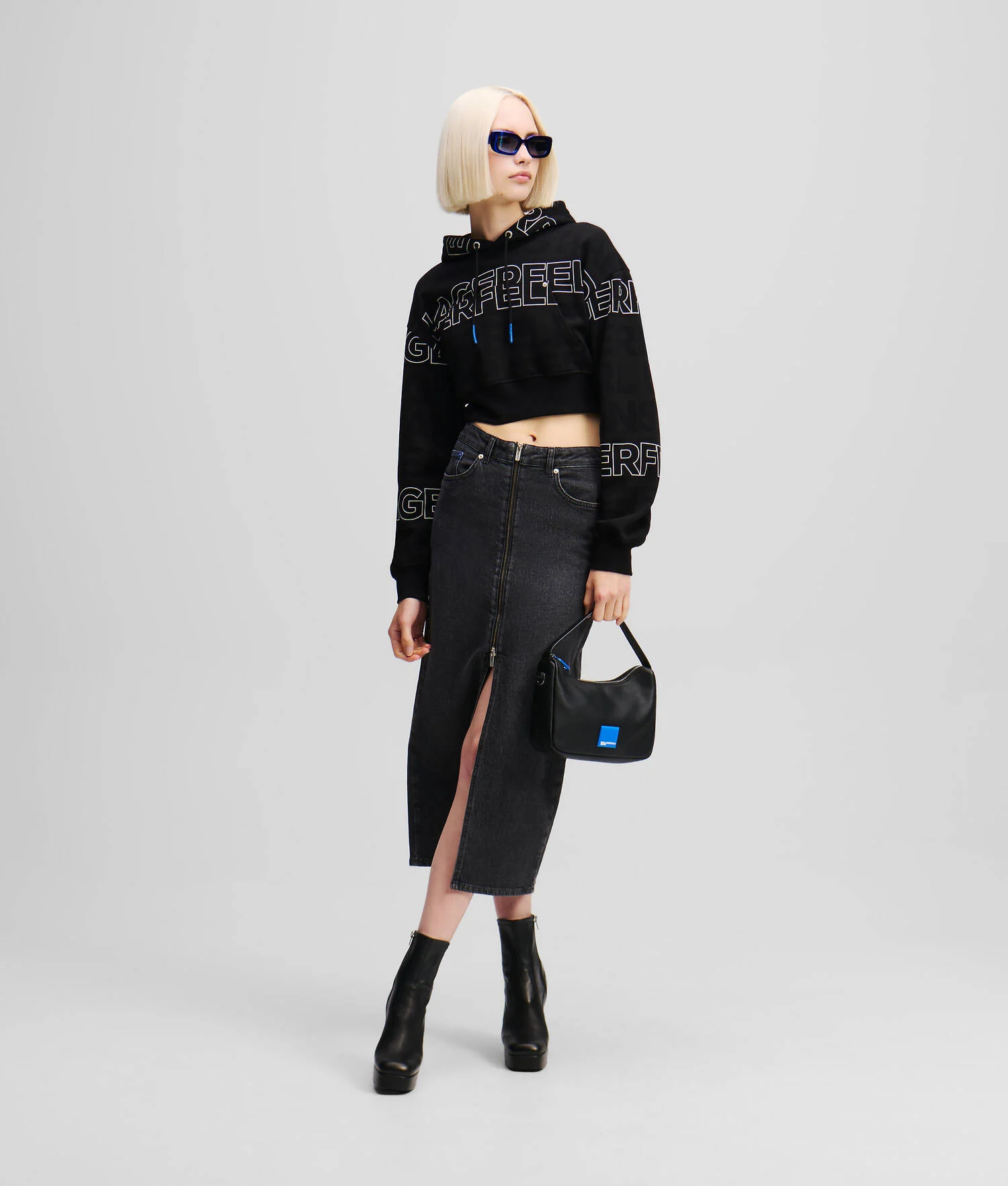 JUPE MIDI EN DENIM À FERMETURE FRONTALE ZIPPÉE