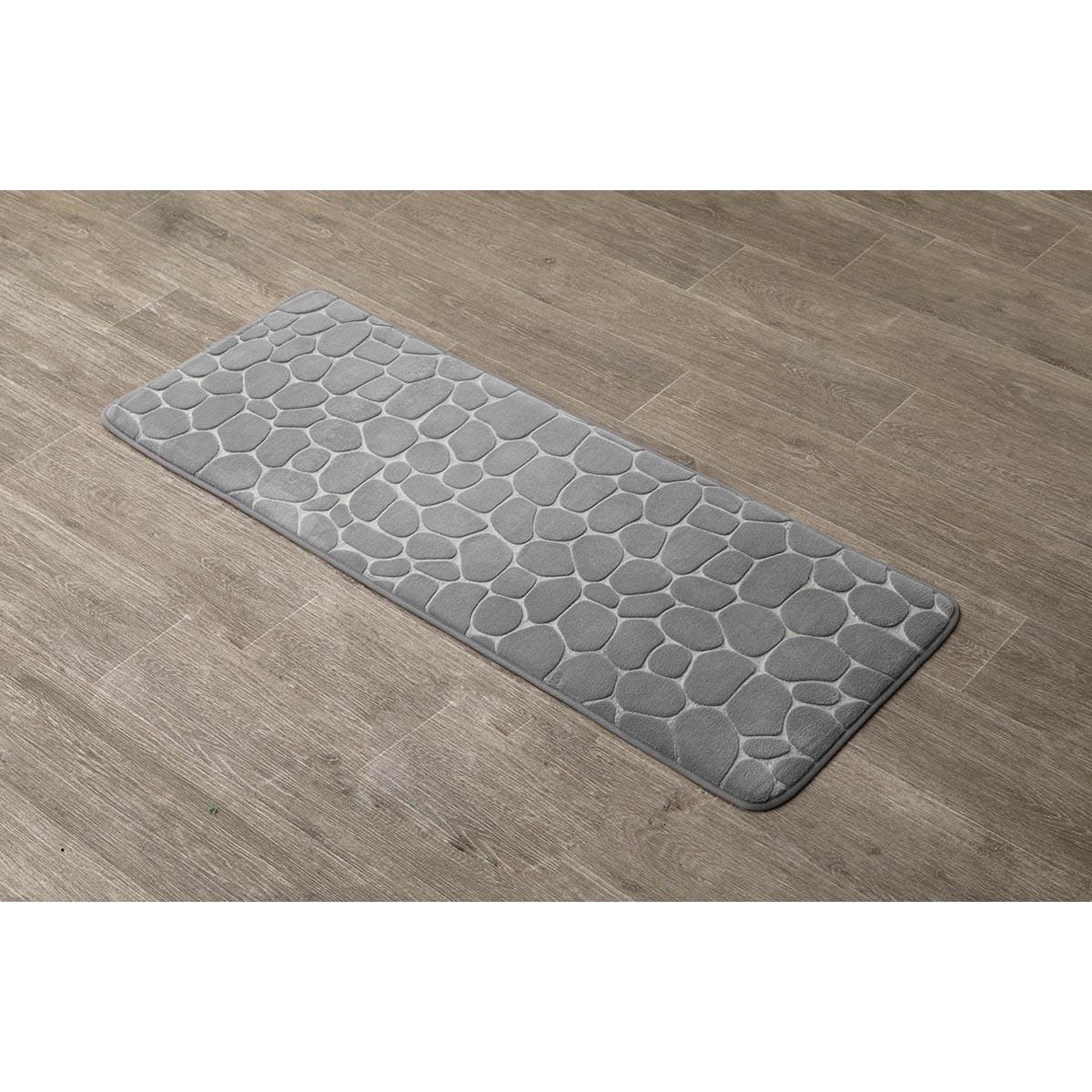 TAPIS MEMOIRE DE FORME MICROFIBRE GALET 45X120CM GRIS CLAIR