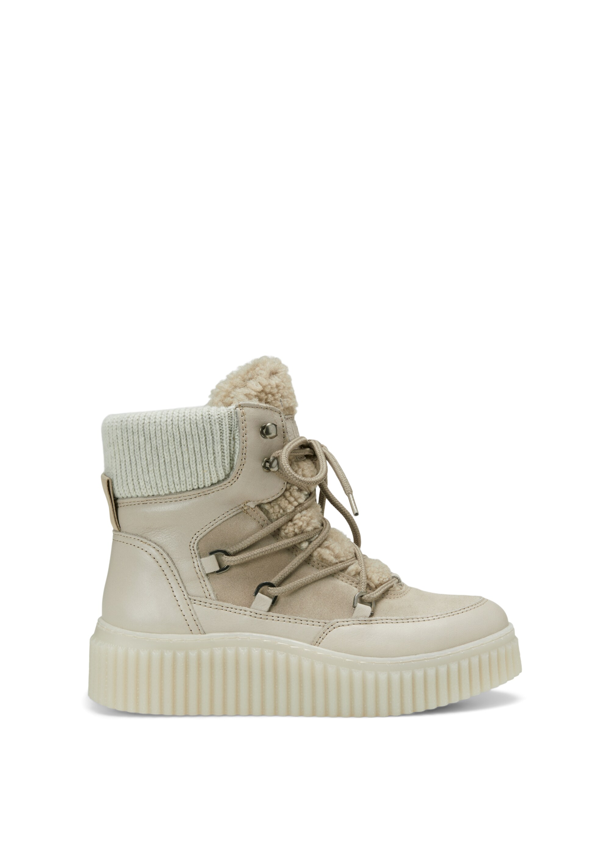 Schnürstiefel aus Leder-Textil-Mix