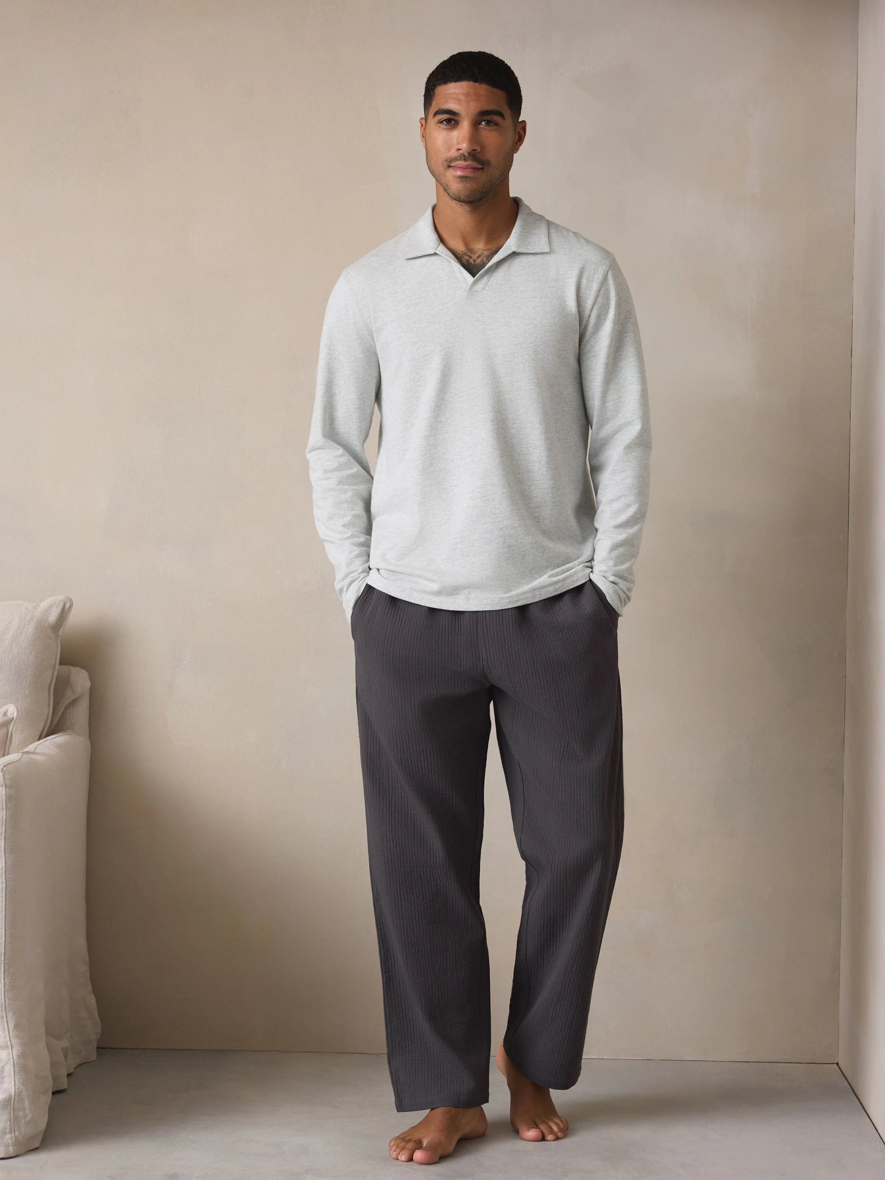 Leisteen grijs - Stripe Trophy Neck Sweatshirt Pyjamas Set