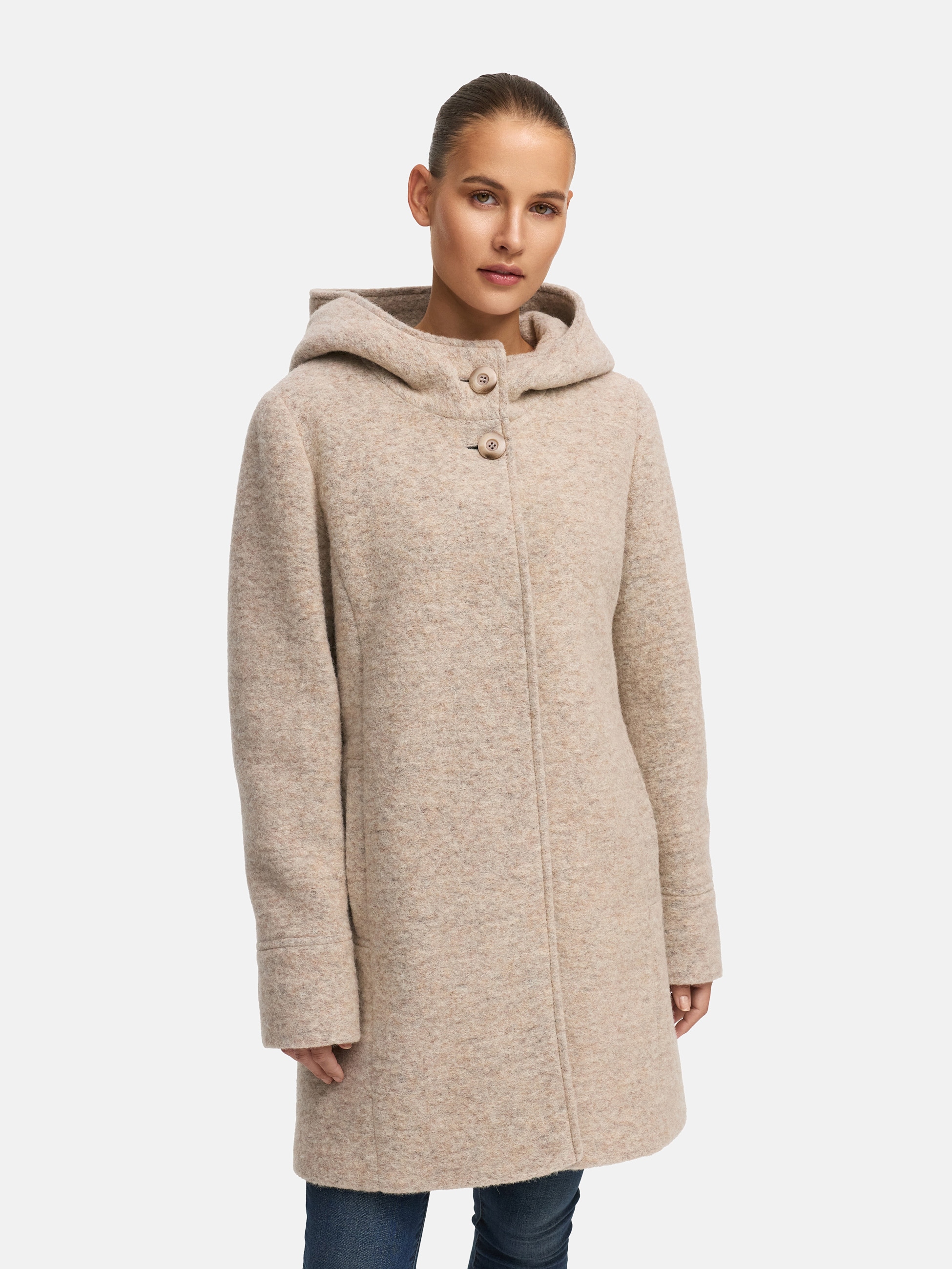 MANISA Wolljacke mit Kapuze Wollparka mit Kapuze und verdeckten Knöpfen