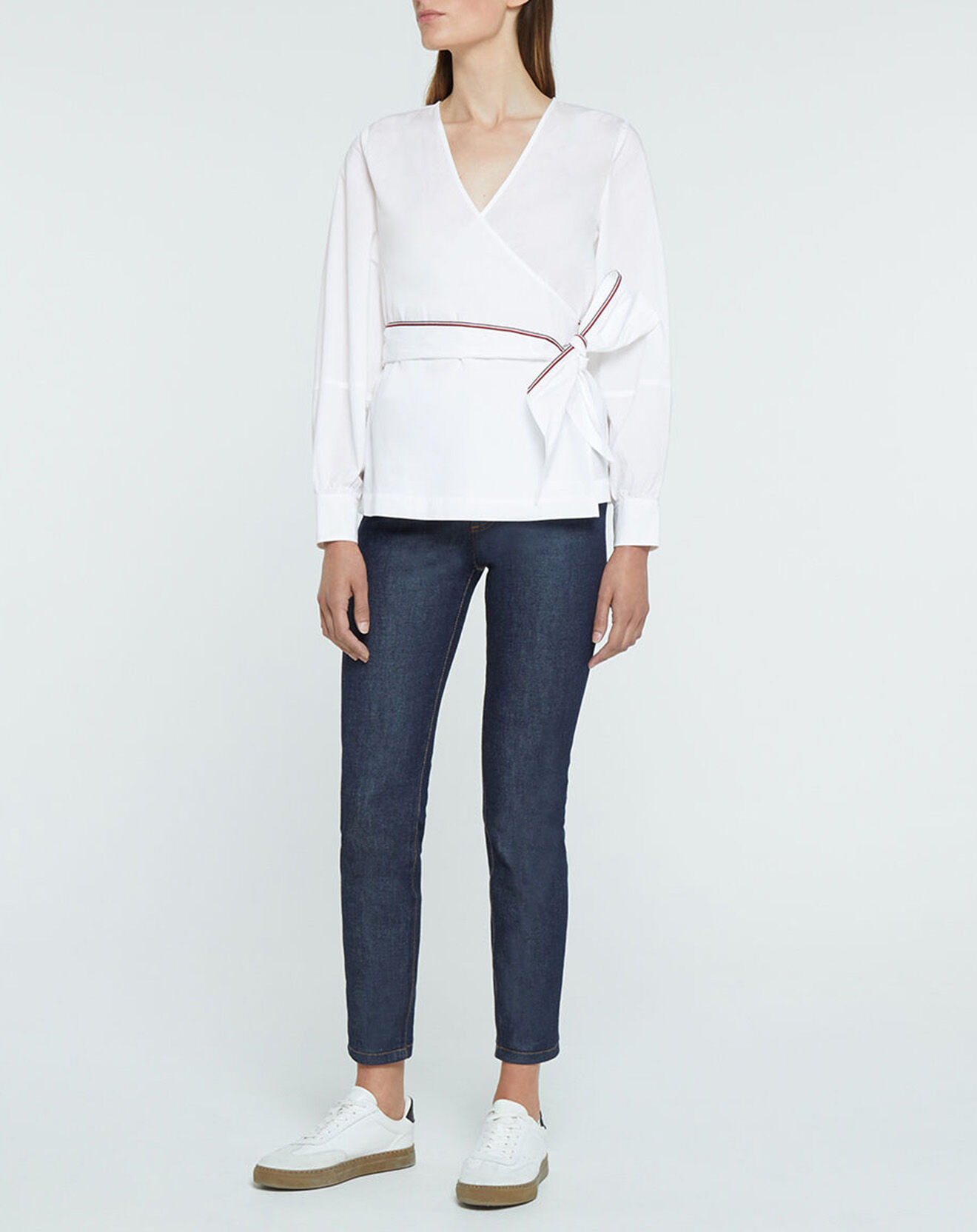 Tommy Hilfiger Blouse 100% Coton Bio Abo Stripe Wrap blanche