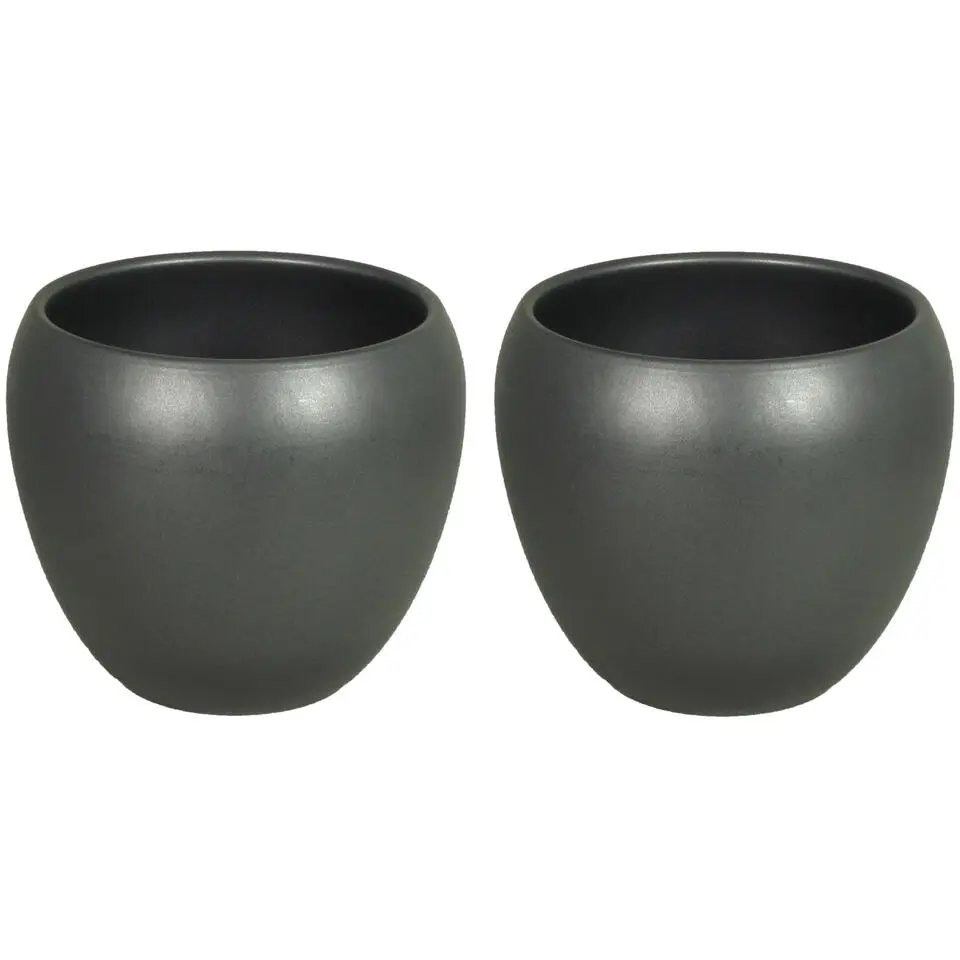 Floran Plantenpot - antraciet - mat - keramiek - 14 x 11 cm